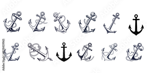 Anchors icon silhouette vector. Anchor vector art silhouette illustration.
