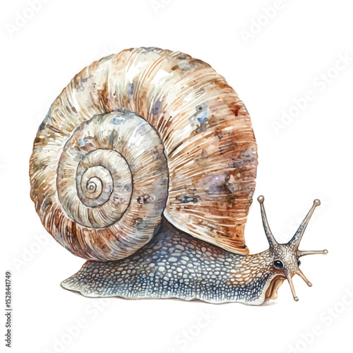 A Mother Snail With Her Kid, watercolor clipart vector, high quality, isolated on a white background.