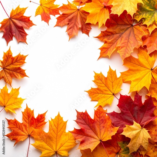 Autumn Maple Leaves Frame on White Background