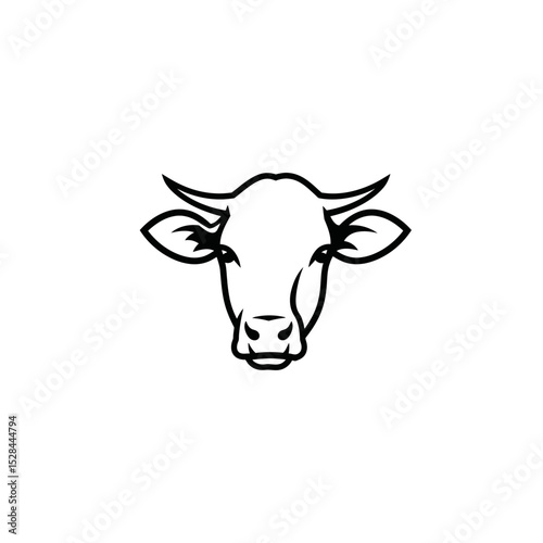 Vector illustration of cow face minimalist style. Agriculture, farming and breeding cattle concept. Food producing meat concept