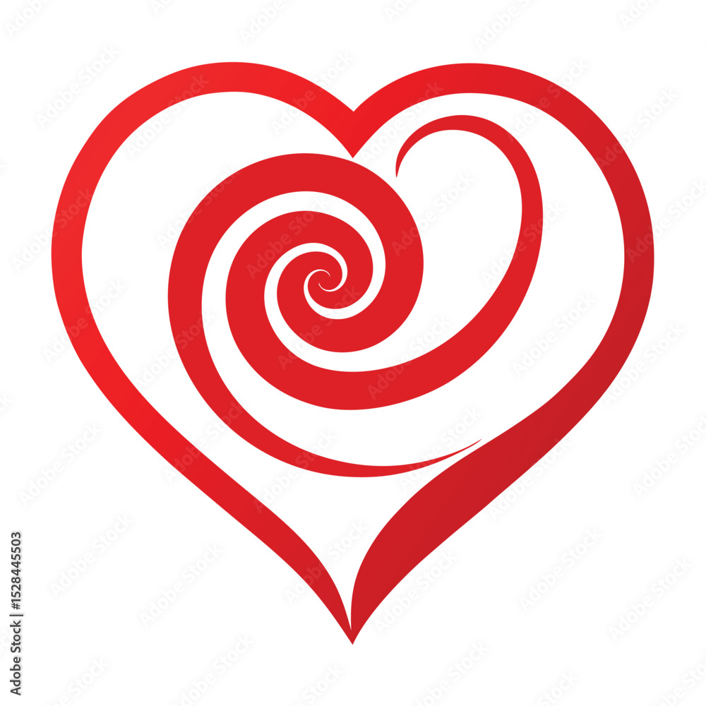 Swirly Red Heart – Spiral Line Forming Heart Shape Vector Illustration