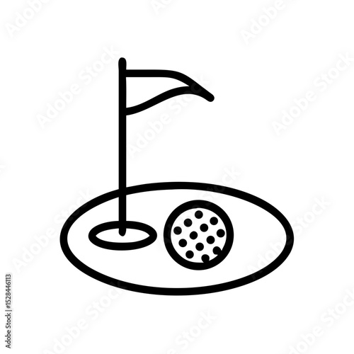 Golf ball and flag in a putting green illustration, icon, vector  