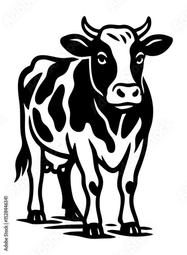 Black  silhouette cow in vector SVG style, clean outline, isolated on transparent background, ideal for farm or rural-themed designs.

