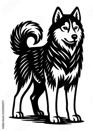 Black SVG silhouette of a husky dog in side profile, clean and stylized outline, isolated on transparent background. Ideal for pet, arctic, or sled dog themes.