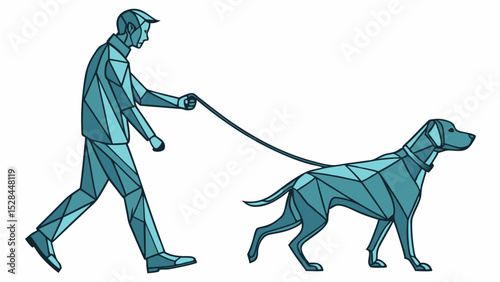 Geometric Illustration of a Person Walking a Dog on a Leash (1)