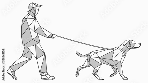 Person Walking Dog in Geometric Style