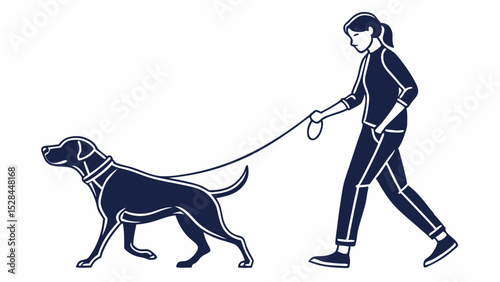 Woman Walking Her Dog on a Leash Simple Line Art Illustration