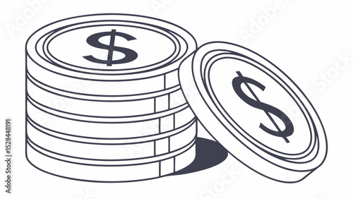 Stacked Coins with Dollar Sign and a Single Coin