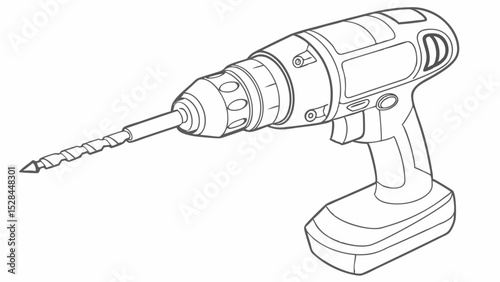 Line art illustration of a cordless drill with a drill bit