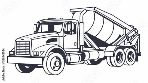 Line Art Illustration of a Cement Mixer Truck