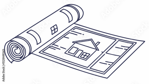 Rolled Blueprint of a House Design