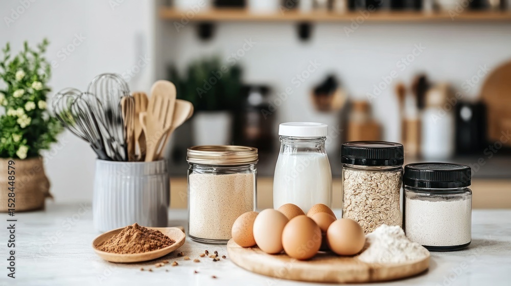 Fototapeta premium Kitchen counter with baking ingredients
