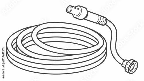 Coiled garden hose with nozzle line art illustration