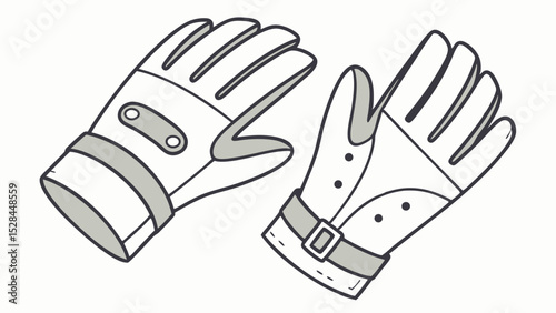 Two stylized white and gray gloves with black outlines