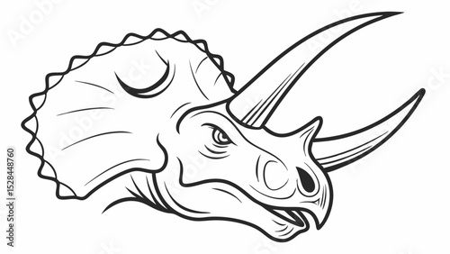 Detailed Black and White Illustration of a Triceratops Head (1)