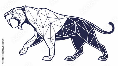 Geometric SaberToothed Tiger Illustration in Navy and White