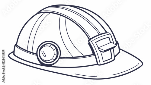 Line Drawing of a Hard Hat with Chin Strap and Lamp
