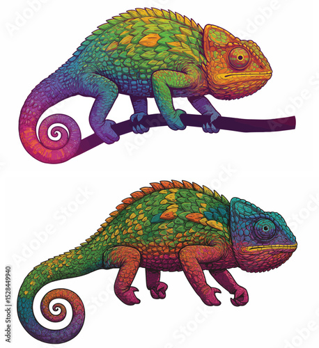 Vibrant Colorful Chameleons with Textured Skin