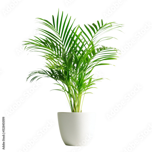 A vibrant indoor flower plant, areca palm on transparent or white background, exotic evergreen houseplant palm  (Chrysalidocarpus lutescens)