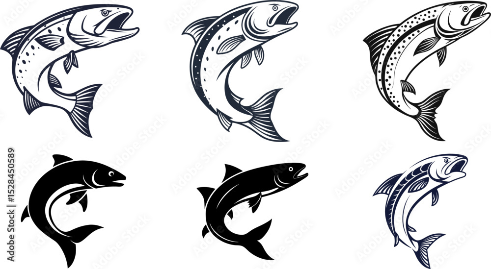 illustration of set fish silhouette vector brown trout logo illustration of set fish silhouette vector brown trout logo