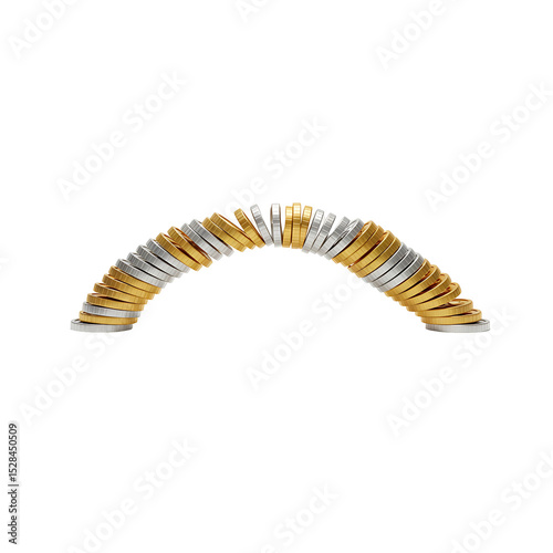Arch of Alternating Gold and Silver Coins Stacked in a Semicircular Formation