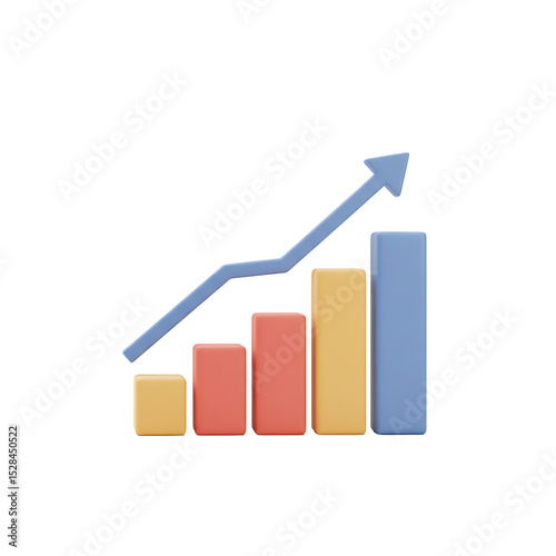 Ascending Bar Graph with Arrow Representing Growth and Positive Trend