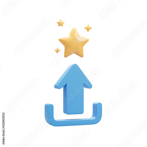 Ascending Blue Arrow with Golden Stars A 3D Rendered Upload Icon