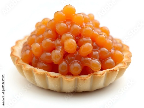 Delicious caviare snack, canned caviar. Seafood product of red fish and sturgeon or fish from the salmon family. Gourmet food close up, appetizer. Luxury delicacy food, isolated on white background