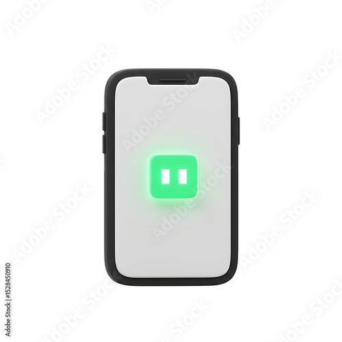 Modern Smartphone with Glowing Green Pause Button on the Screen
