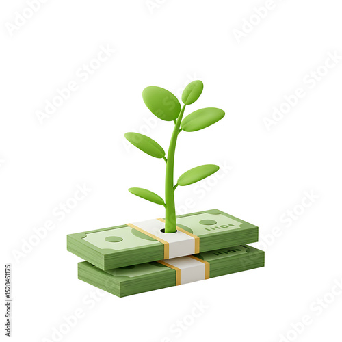 Sprout Growing From Stacked Bundles of Money Financial Growth Concept