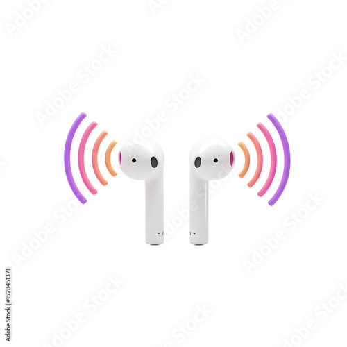 Wireless Earbuds with Vibrant Signal Waves Modern Audio Technology Illustration