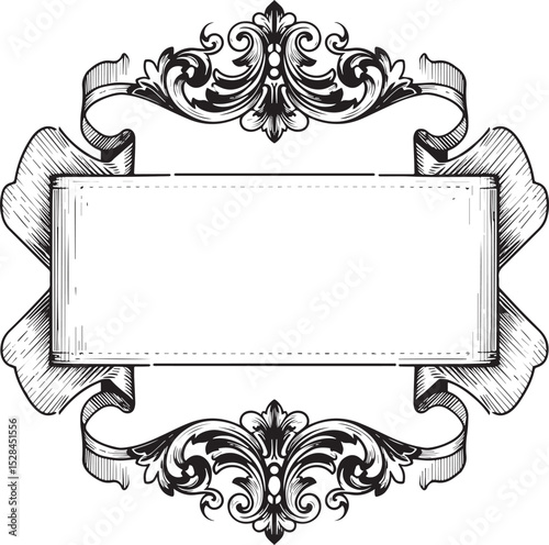 Ornate Vintage Frame with Ribbons and Scrollwork - Blank Banner
