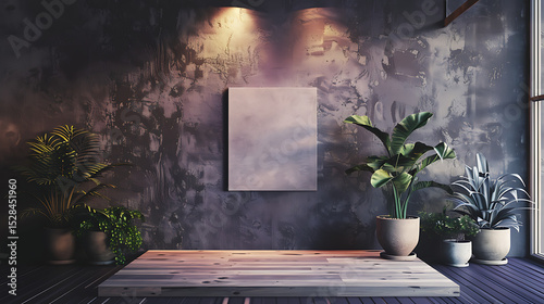 Modern Minimalist Room with Wooden Display and Plants