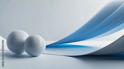 Abstract Blue and White Composition with Spheres