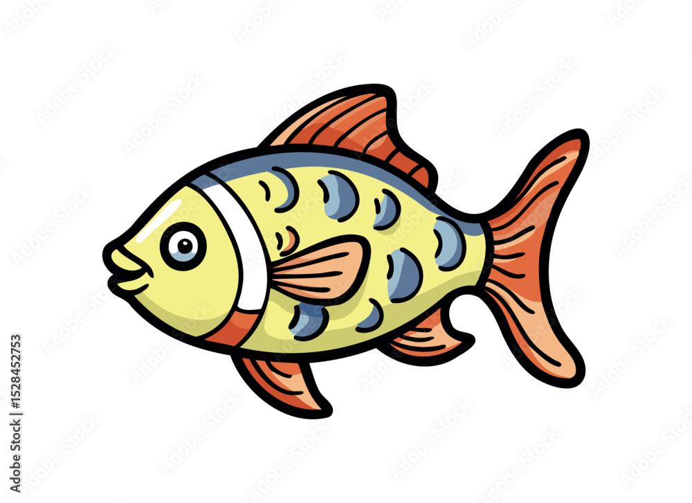 Obraz premium Colorful Cartoon Fish Illustration with Orange and Blue Accents