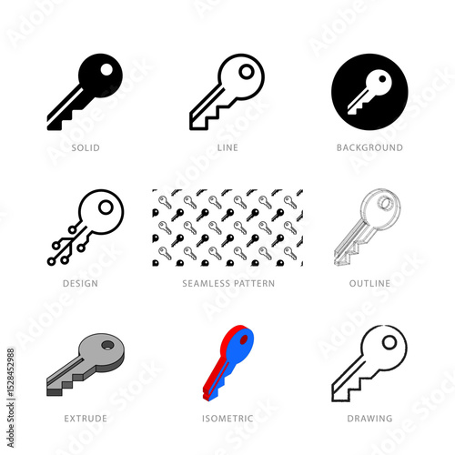 Each house key icon has its own creative design, and each design can meet the needs of different jobs. Vector Illustration.