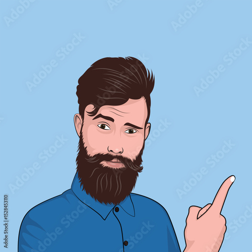 Formal beard man with shirt pointing cartoon vector illustration