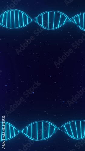 Abstract animation of blue neon DNA strands rotating loop vertical video.	
