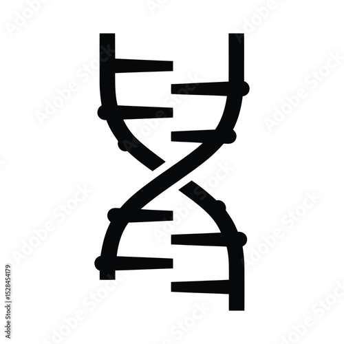 Black and white illustration of a DNA double helix structure, symbolizing genetics and biology.