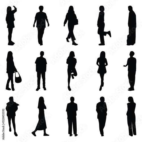 Vector collection set of individual people silhouettes.	
