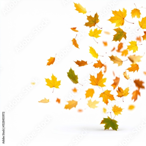 Falling Autumn Maple Leaves on White Background