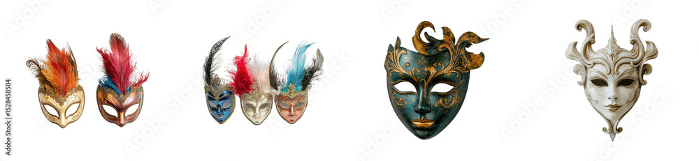 Naklejka premium Vibrant mask display carnival festival decorative. Cut out png set