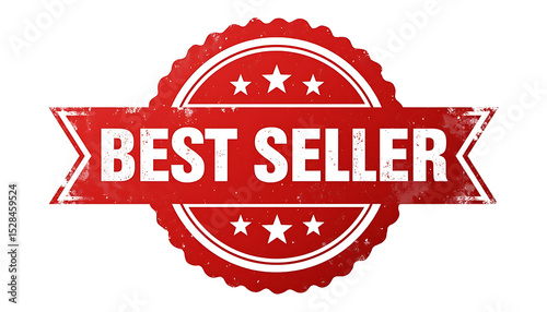 Red grunge best seller stamp with stars isolated on a white background.