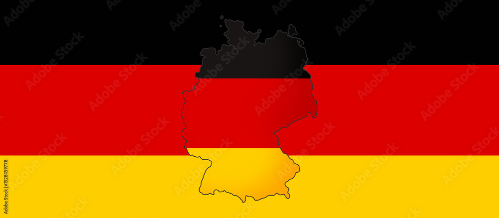 Obraz premium silhouette of the map of Germany, map outline of Germany is centered, black thick bold outline. slight grey gradation of the colours and slight 3D effect through shading