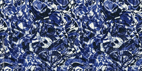 Dye wash indigo blue textur border fabric effect background. Seamless edging trim pattern in masculine Japanese block print style. Perfect for washing tape, ribbon and banner design