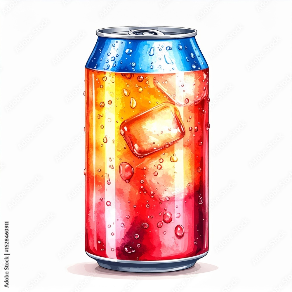 Obraz premium Refreshing Soda Can with Ice Cubes and Vibrant Gradient