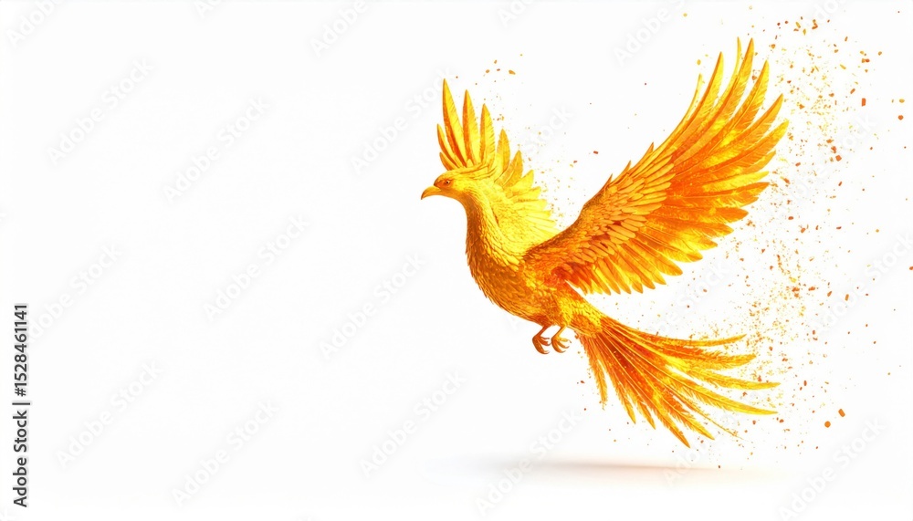 Obraz premium Orange Phoenix in Flight Against White Background