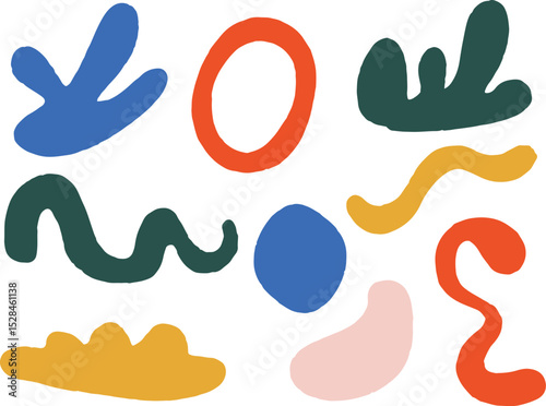 Set of hand drawn various colorful shapes. Abstract contemporary vector illustration 