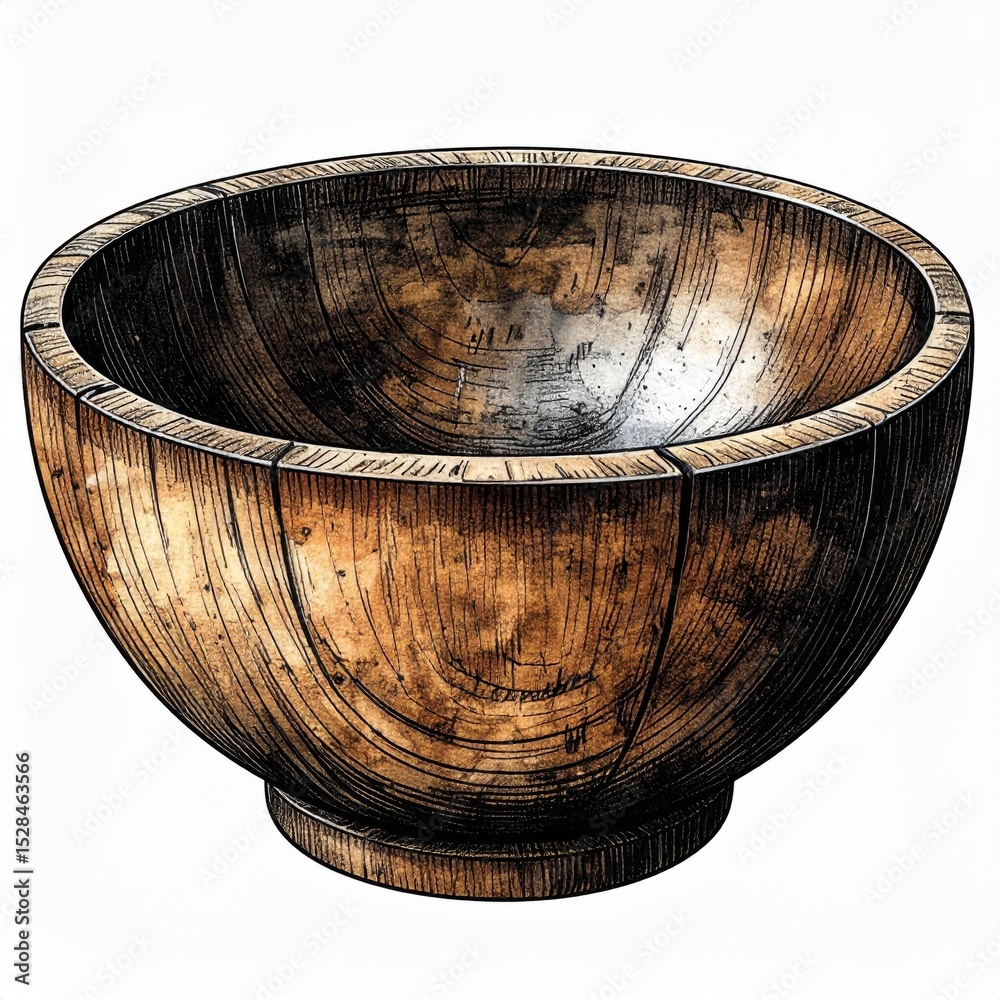 Fototapeta premium Aged Wooden Bowl on White Background