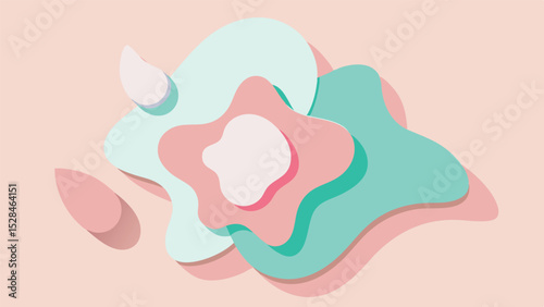 Abstract pastel colored paper cutout design with shadows and layered shapes